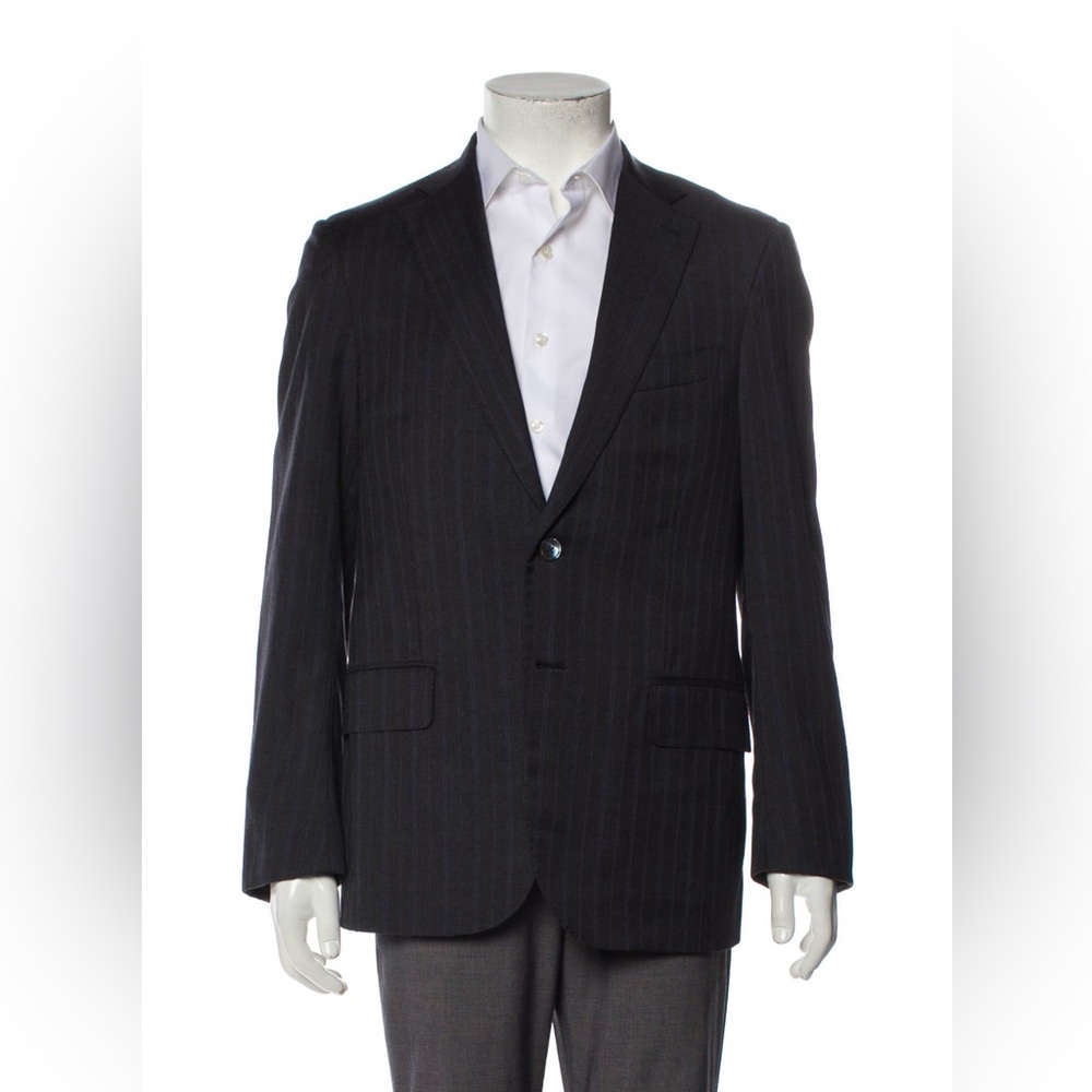 Isaia Recent Striped Charcoal + Blue Wool Blazer - 38r View 5